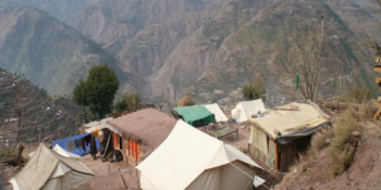 Tents on the hillside after the 2005 earthquake