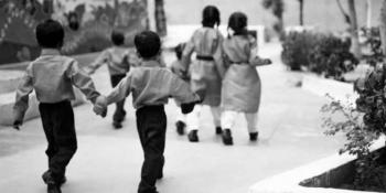 school children running